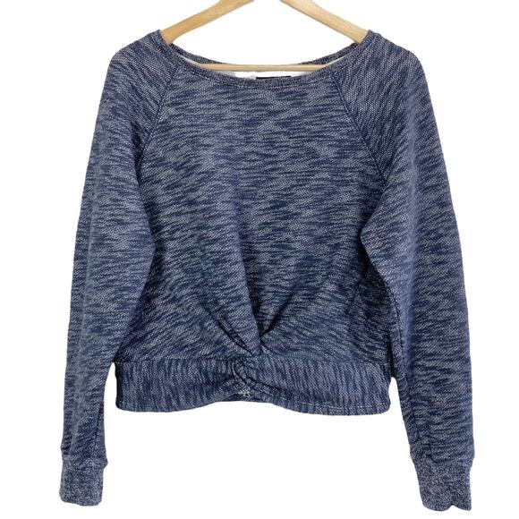 J. Crew Twist-Front Heathered Pullover Cotton Sweatshirt in Blue, Size S/M - Picture 1 of 11